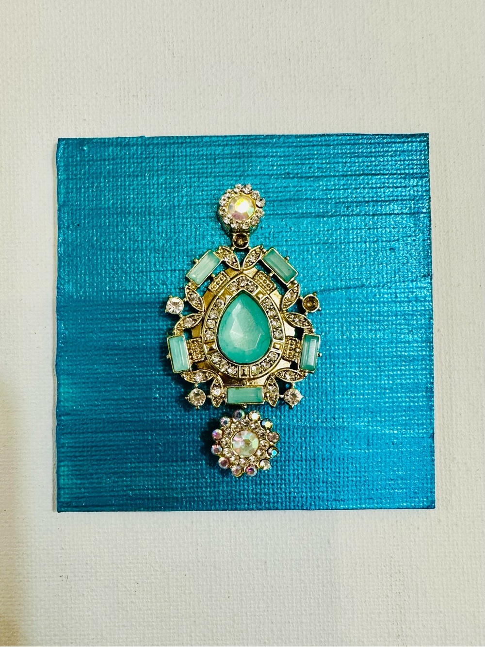 Handmade Turquoise Rhinestone Mixed Media Magnet 3x3